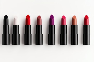 Obraz premium Lipstick collection in different bold colors, minimalistic