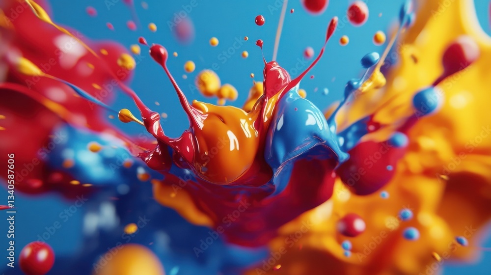 Poster vibrant abstract art with dynamic color splashes and fluid motion