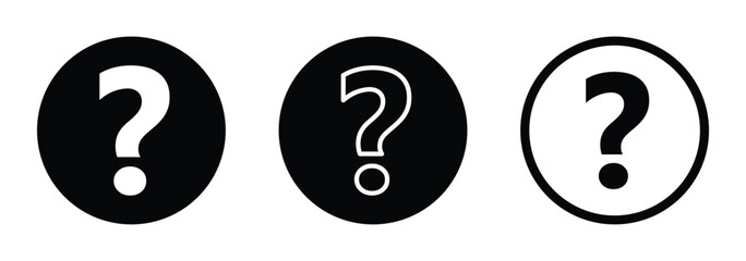 Question mark icon set. A message box with a question mark symbol. Vector button icon on a white background.