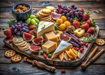 Panoramic Gourmet Charcuterie Board: Assorted Cheeses, Fruits & Crackers