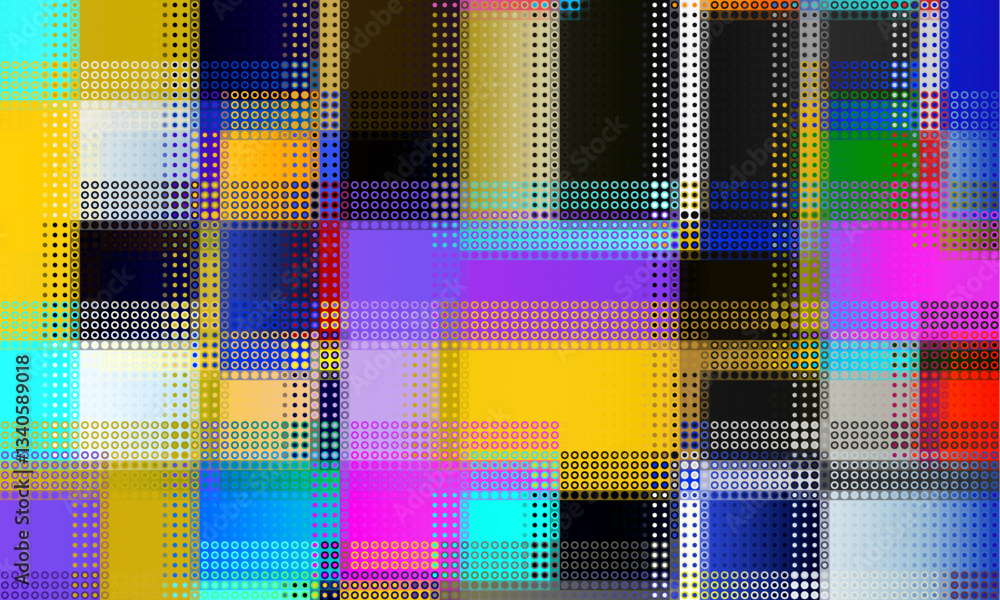 Poster Pixilated abstract Energy background. Halftone effect. Vector image. Small particles with overlay moire effect