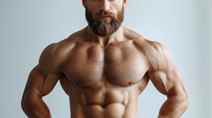 Obraz premium strong man hairy stomach as he stands with hands on hips i
