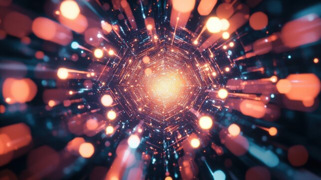 Abstract background hexagon pattern with glowing lights - Generative Ai illustration
