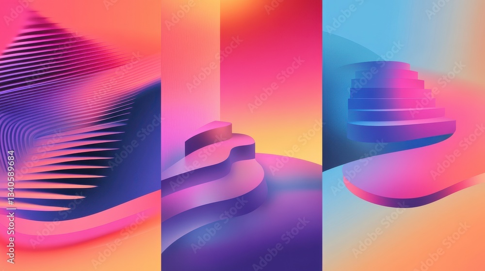Poster abstract gradient poster background vector set. minimalist style cover template with vibrant perspec