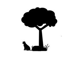 black cat and tree