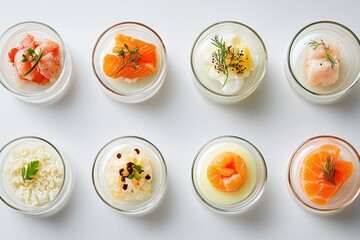 Small Clear Glass Dishes Showcase Diverse Culinary Options