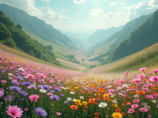 A valley where the flowers change colors with the wind.
