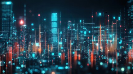 Obraz premium Futuristic Cityscape: Digital Metropolis at Night