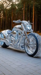 Diamond-Encrusted Custom Motorcycle in a Forest
