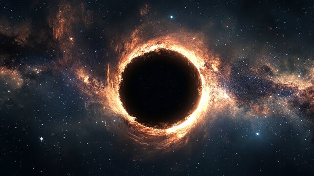 Spectacular view of a glowing black hole surrounded by stars in deep space