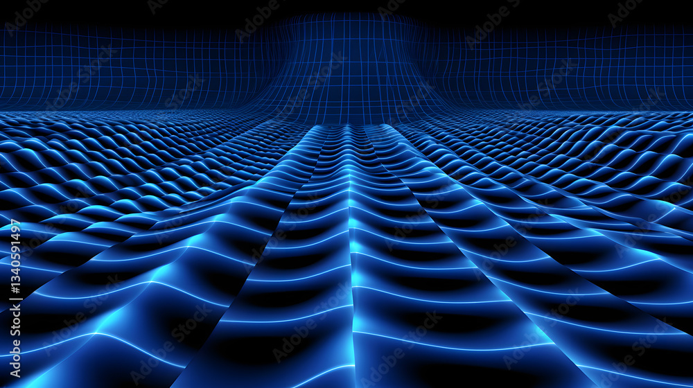 Poster dynamic blue wave pattern flowing through space creating a beautiful visual representation of gravit