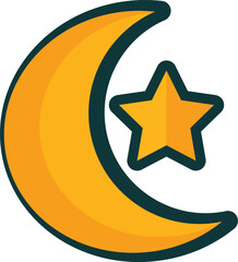 Crescent Moon and Star: A simple yet iconic vector illustration of the crescent moon and star,