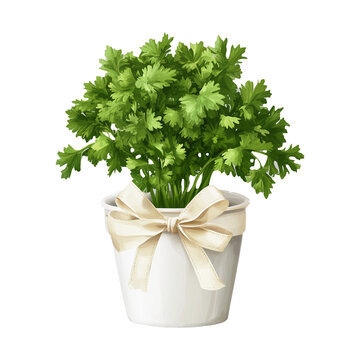 Watercolor parsley in a pot on transparent background. Generative ai.
