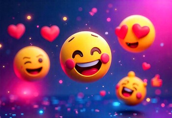Naklejka premium Engaging Social Media Emoji Reactions in a Futuristic Neon Environment
