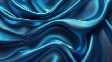Obraz premium Luxurious blue satin fabric with soft, flowing folds creating a smooth and glossy texture, ideal for backgrounds, fashion, or textile design projects