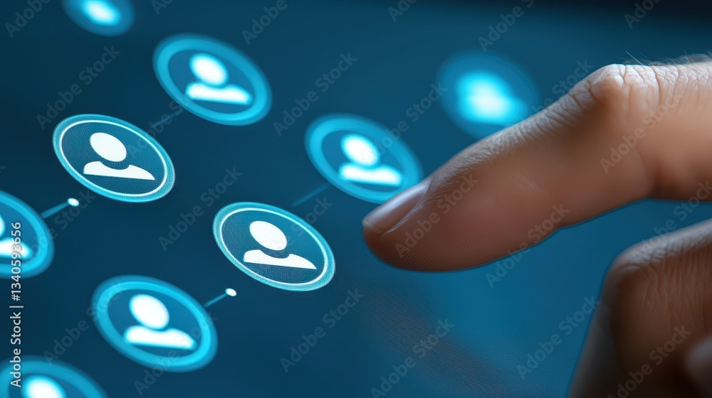 Poster human hand interacting with touch screen technology, exploring user interface, digital interaction a