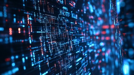 Obraz premium A futuristic background showing a data grid with blue and red lights