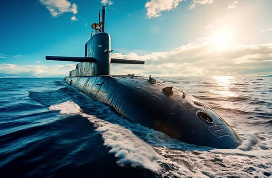 Nuclear submarine in the middle of the ocean