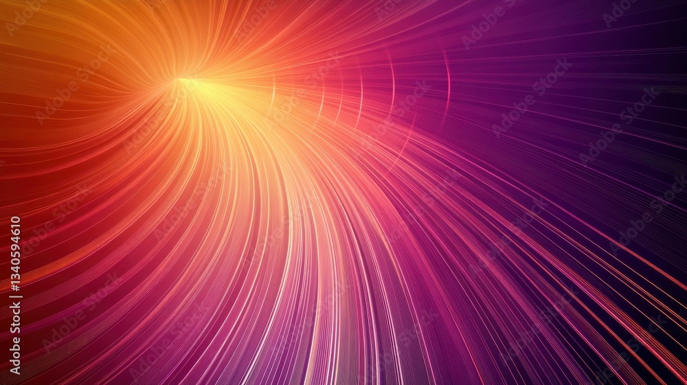 Poster fantasy abstract colorful background featuring lines with a red to orange to purple gradient and a c