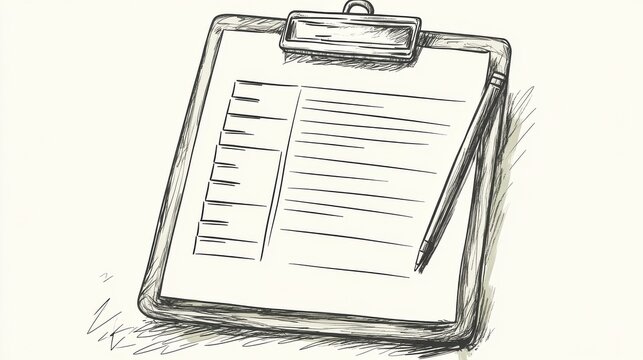 An illustration of a clipboard with a checklist. It is a continuous line one drawing without a background. There are no backgrounds. illustration