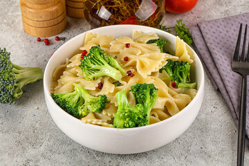 Italian pasta farfalle with broccoli