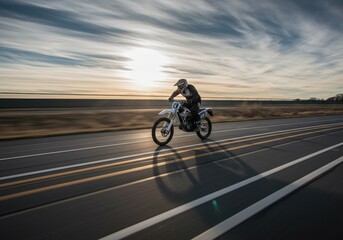 Exciting motocross racing at sunset with a dynamic motorcycle rider, perfect for sports enthusiasts.