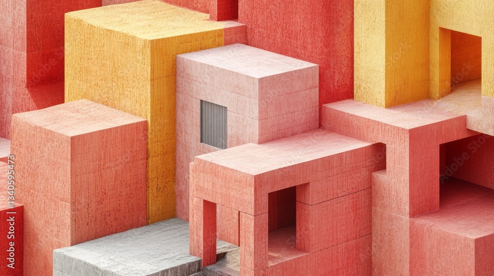 Poster abstract architectural rendering showcases a composition of textured geometric shapes