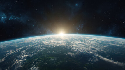 Fototapeta premium stunning view of Earth from space, showcasing sunrise over horizon