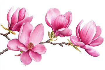 The gentle strokes of a watercolor brush bring forth the tender beauty of pink magnolia flowers, each petal unfolding with delicate grace Soft hues blend seamlessly, creating a visual symphony of