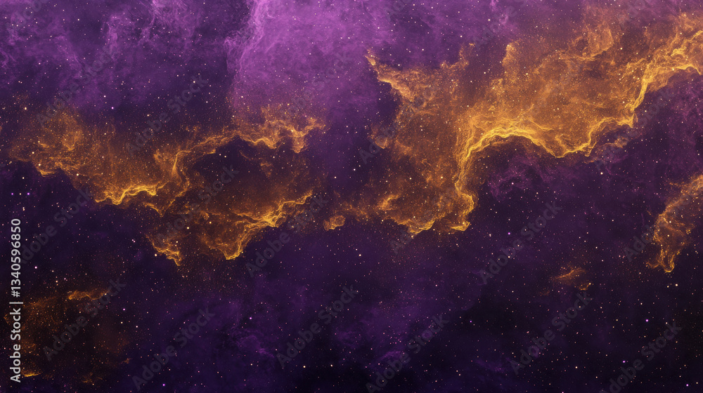 Poster here output based on provided image and instructions golden nebula gas cloud dust sparkles against v