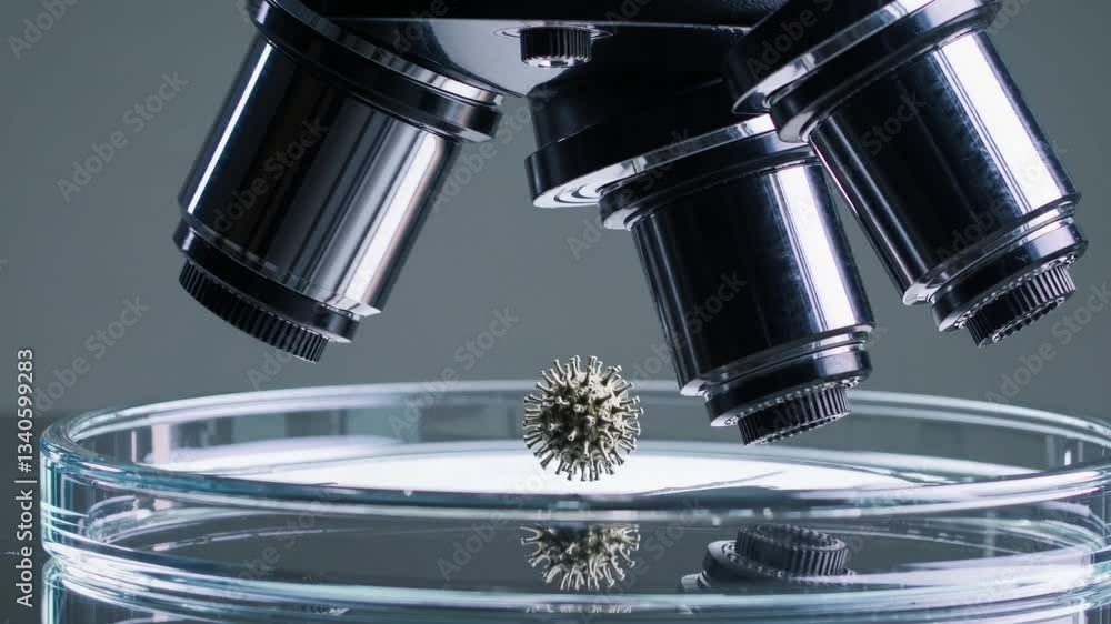 Aufkleber viral mutation detailed under microscopic lens, examining genetic variations and cellular transforma