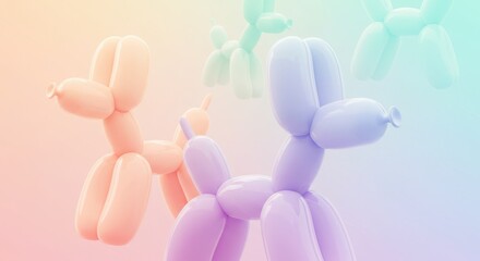 Colorful Balloon Dog Art Installation with Light Pastel Gradient Background