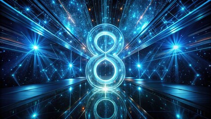 Futuristic Hologram 3D Number 08, Blue Neon Light, Sci-Fi Digital Art, Abstract 8,  Cyberpunk Number Design, 3D Render