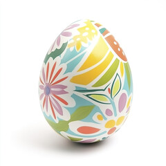 Colorful Easter egg with floral patterns on white background