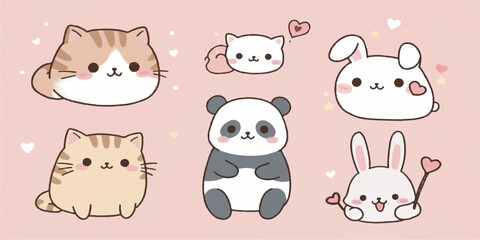 Cute Kawaii Animal Collection &ndash; Chubby Cat, Tiny Panda and Smiling Bunny