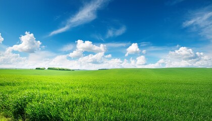 Obraz premium green field and sky blue with white cloud