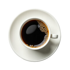 Fototapeta premium Black coffee in white cup isolated on white background. Minimalist studio shot for cafe menus, breakfast ads, product showcase. Isolated on transparent background.