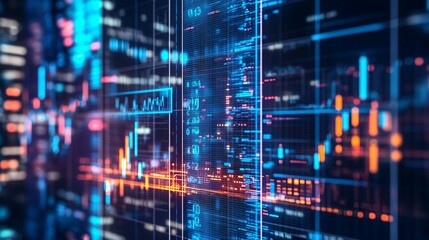 Abstract digital display showing financial data and complex information