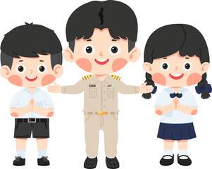 Illustration of Teacher man with Two Students