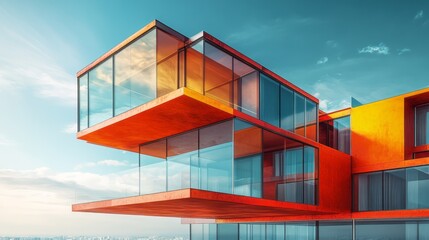Fototapeta premium Modern building featuring clean geometric lines and expansive glass