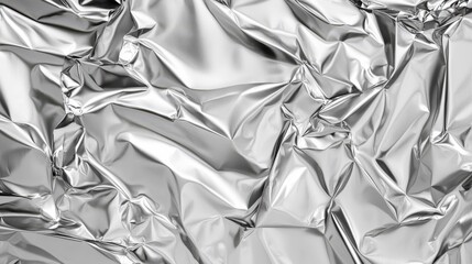 Seamless shiny light grey crumpled metallic chrome foil background, creating a glittery and luxurious repeat pattern for abstract wallpaper