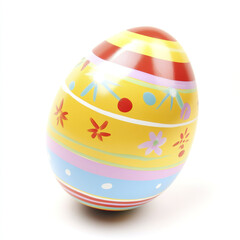 Colorful Easter egg with floral patterns on white background