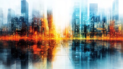 Abstract architectural cityscape rendered with blended colors and light