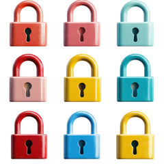 colorful padlock isolated on transparent 