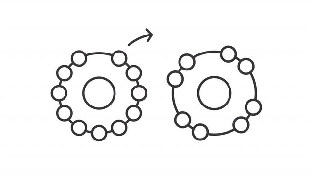 Neutralizing antioxidants line animation. Free radicals animated icon. Moving electrons. Atom, molecules. Black illustration on white background. HD video with alpha channel. Motion graphic
