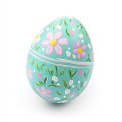 Colorful Easter egg with floral design on white background