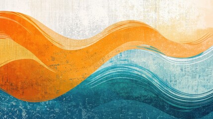 Abstract orange, blanc, and blue background with waves - Generative Ai illustration