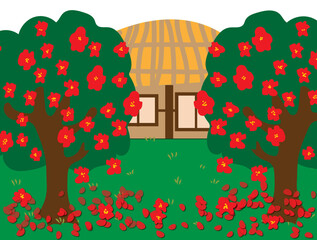 tree and traditional Korean house