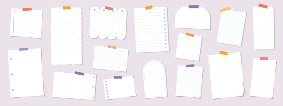Empty note papers, paper notes collection with sticky tapes for planners, stickers, stationery, social media, bullet journaling, digital organizers, templates, cards, etc. EPS 10