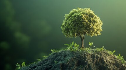 Earth Day eco concept with tropical forest background, natural forestation preservation scene with canopy tree in the wild.